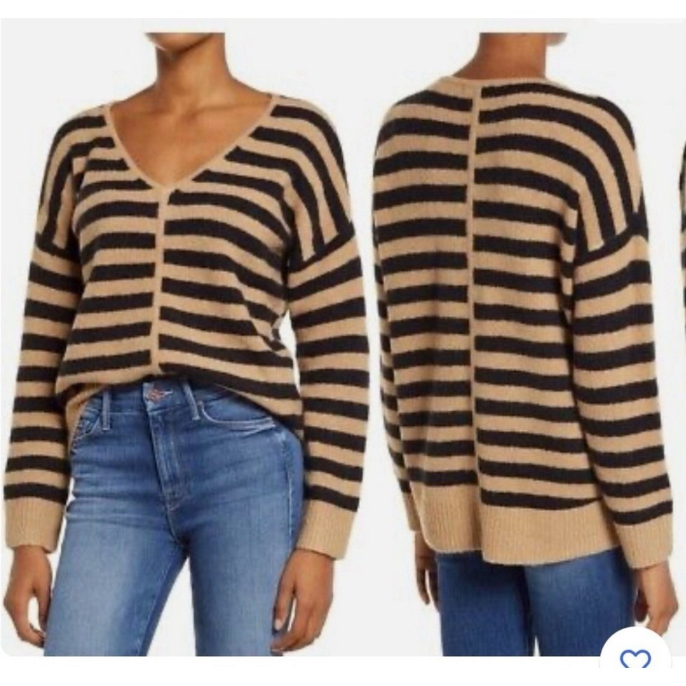 Madewell Women's Bobble Stripe Alpaca Wool Blend V-Neck Sweater Small